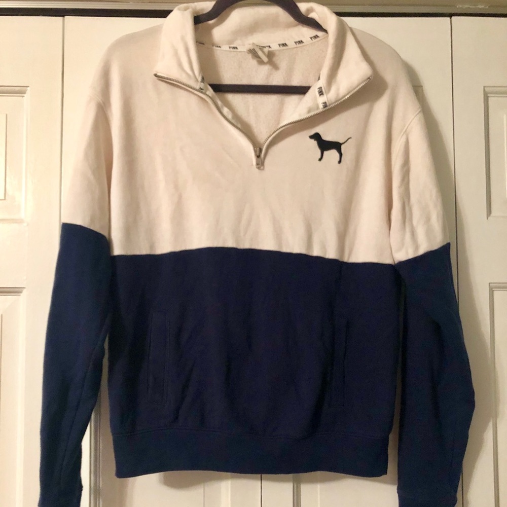 White and Navy Blue PINK half zip